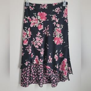 Dress Barn Womens Size 6 Floral Assymetrical Skirt Romantigoth Feminine